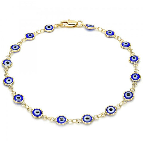 Tobillera Elegante 5.039.005.1.10 Oro Laminado, Diseño de Llave Griega, Resinado Azul, Dorado
