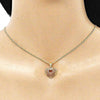 Collares con Dije 04.156.0035.2.20 Oro Laminado, Diseño de Corazon, con Micro Pave Granate, Pulido, Dorado