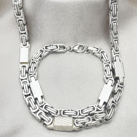 Collar y Pulso 06.363.0037 Acero Inoxidable, Diseño de Llave Griega, Pulido, Tono Plateado