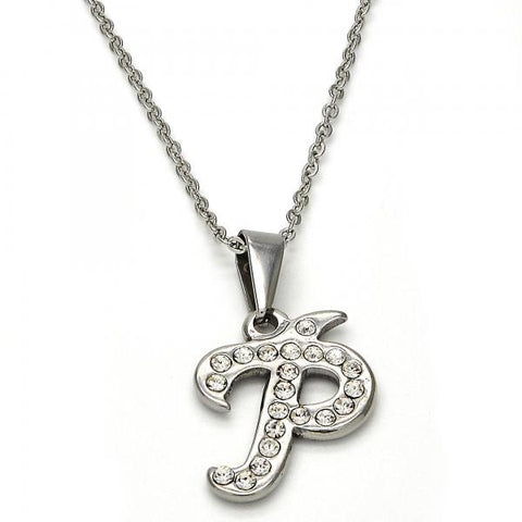 Collares con Dije 04.238.0025.18 Acero Inoxidable, Diseño de Iniciales y Rolo, Diseño de Iniciales, con Cristal Blanca, Pulido, Acero