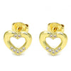 Arete Dormilona 02.156.0469 Oro Laminado, Diseño de Corazon, con Micro Pave Blanca, Pulido, Dorado
