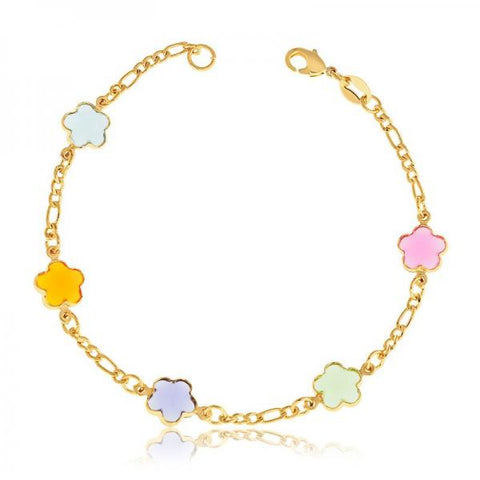 Pulsera Elegante 03.32.0179.07 Oro Laminado, Diseño de Flor y Figaro, Diseño de Flor, con Cristal Multicolor, Pulido Multicolor, Dorado