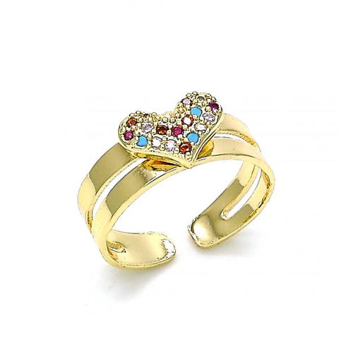 Anillo Infantil 01.233.0020.2 Oro Laminado, Diseño de Corazon, con Micro Pave Multicolor, Pulido, Dorado