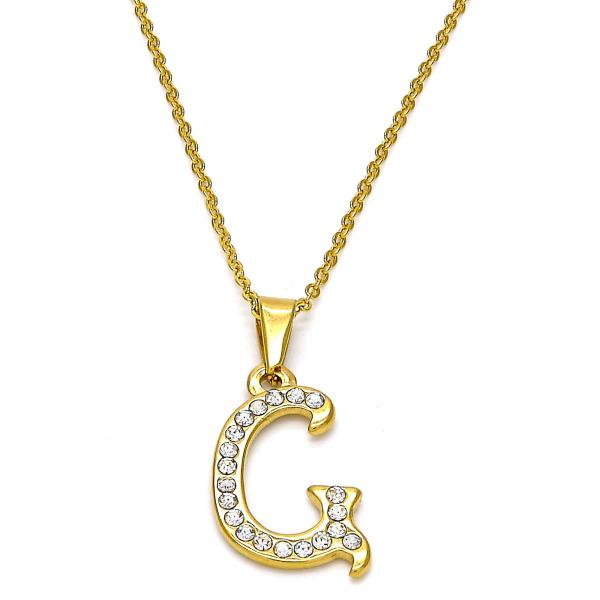 Collares con Dije 04.238.0006.18 Acero Inoxidable, Diseño de Iniciales y Rolo, Diseño de Iniciales, con Cristal Blanca, Pulido, Dorado