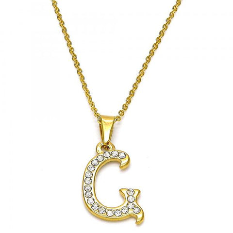 Collares con Dije 04.238.0006.18 Acero Inoxidable, Diseño de Iniciales y Rolo, Diseño de Iniciales, con Cristal Blanca, Pulido, Dorado