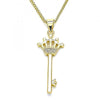Collares con Dije 04.344.0015.20 Oro Laminado, Diseño de Llave y Corona, Diseño de Llave, con Micro Pave Blanca, Pulido, Dorado