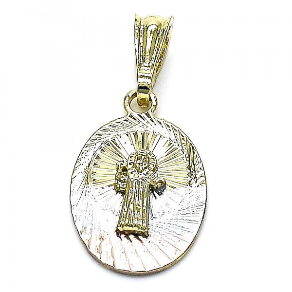Dije Religioso 05.351.0214 Oro Laminado, Diseño de San Benito, Diamantado, Tricolor