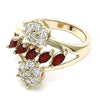 Anillo Multi Piedra 01.210.0096.1.06 Oro Laminado, Diseño de Flor, con Zirconia Cubica Rubi y Blanca, Pulido, Dorado