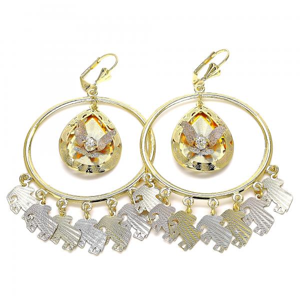 Arete Largo 02.331.0034 Oro Laminado, Diseño de Gota y Mariposa, Diseño de Gota, con Cristal Blanca, Pulido, Tricolor