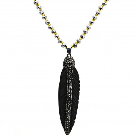 Collares con Dije 04.232.0001.1.31 Acero Inoxidable, Diseño de Oja, con Cristal Negro, Pulido, Acero