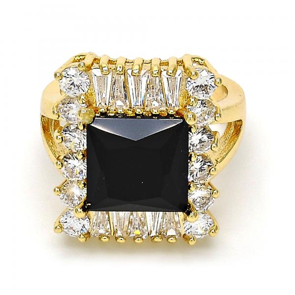 Anillo Multi Piedra 01.205.0012.3.08 Oro Laminado, con Zirconia Cubica Negro y Blanca, Pulido, Dorado