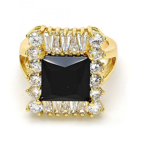 Anillo Multi Piedra 01.205.0012.3.08 Oro Laminado, con Zirconia Cubica Negro y Blanca, Pulido, Dorado