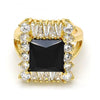 Anillo Multi Piedra 01.205.0012.3.08 Oro Laminado, con Zirconia Cubica Negro y Blanca, Pulido, Dorado