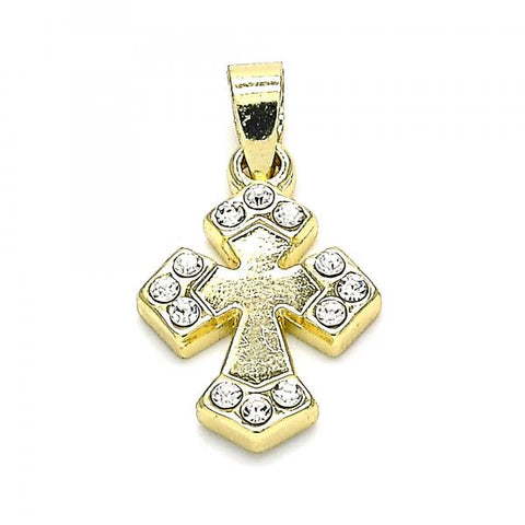 Dije Religioso 05.213.0087 Oro Laminado, Diseño de Cruz, con Cristal Blanca, Pulido, Dorado