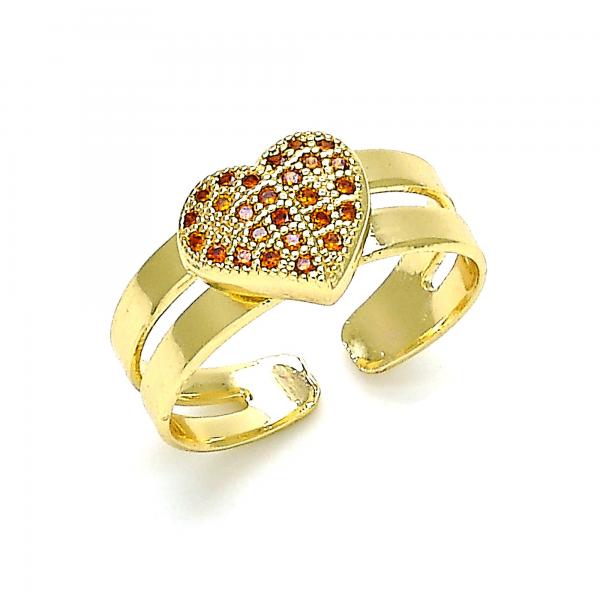 Anillo Infantil 01.233.0014.1 Oro Laminado, Diseño de Corazon, con Micro Pave Granate, Pulido, Dorado