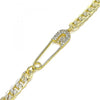 Pulsera Elegante 03.313.0038.08 Oro Laminado, Diseño de Paperclip, con Micro Pave Blanca, Pulido, Dorado
