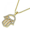 Collares con Dije 04.156.0421.20 Oro Laminado, Diseño de Mano de Dios, con Micro Pave Blanca, Pulido, Dorado