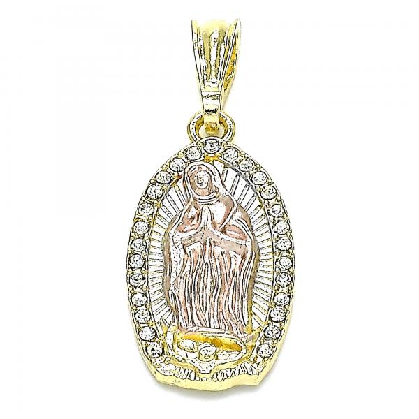 Dije Religioso 05.351.0202 Oro Laminado, Diseño de Guadalupe, con Cristal Blanca, Pulido, Tricolor