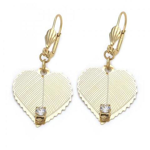 Arete Colgante 73.004 Oro Laminado, Diseño de Corazon, con Zirconia Cubica Blanca, Dorado