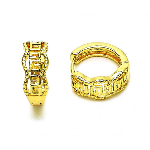 Argolla Huggie 02.195.0183.15 Oro Laminado, Diseño de Llave Griega, Diamantado, Dorado