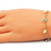 Pulsera de Dije 03.169.0005.08 Oro Laminado, Diseño de Ojo Griego y Mano de Dios, Diseño de Ojo Griego, Resinado Blanco, Dorado