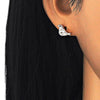 Arete Dormilona 02.336.0021.1 Plata Rodinada, Diseño de Pajaro, con Zirconia Cubica Blanca y Negro, Pulido, Oro Rosado