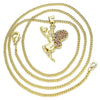 Collares con Dije 04.156.0322.2.20 Oro Laminado, Diseño de Angel y Corazon, Diseño de Angel, con Micro Pave Granate, Pulido, Dorado
