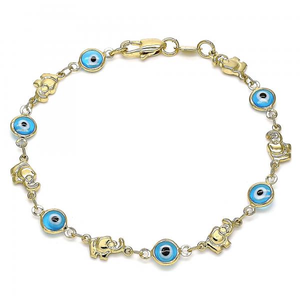 Pulsera Elegante 03.326.0010.3.08 Oro Laminado, Diseño de Ojo Griego y Elefante, Diseño de Ojo Griego, Resinado Turquesa, Dorado