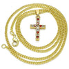 Collares con Dije 04.284.0007.1.22 Oro Laminado, Diseño de Cruz, con Zirconia Cubica Granate y Blanca, Pulido, Dorado