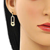 Arete Colgante 02.210.0669 Oro Laminado, Diseño de Paperclip y Corazon, Diseño de Paperclip, con Micro Pave Blanca, Pulido, Dorado