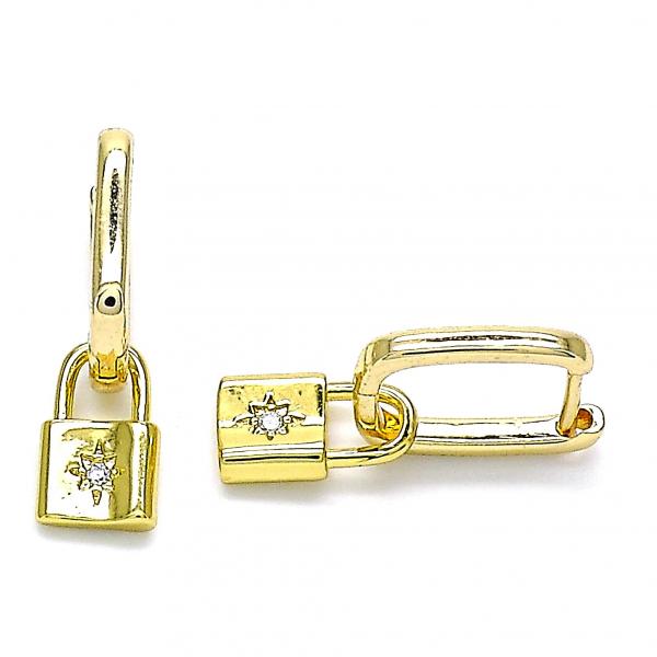 Argolla Huggie 02.368.0016.10 Oro Laminado, Diseño de Candado y Sol, Diseño de Candado, con Micro Pave Blanca, Pulido, Dorado