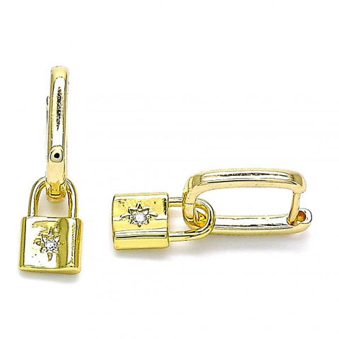 Argolla Huggie 02.368.0016.10 Oro Laminado, Diseño de Candado y Sol, Diseño de Candado, con Micro Pave Blanca, Pulido, Dorado