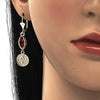Arete Largo 02.351.0030.1 Oro Laminado, Diseño de San Benito, con Zirconia Cubica Granate, Pulido, Dorado