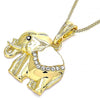 Collares con Dije 04.380.0025.3.20 Oro Laminado, Diseño de Elefante, con Cristal Blanca y Negro, Esmaltado Blanco, Dorado