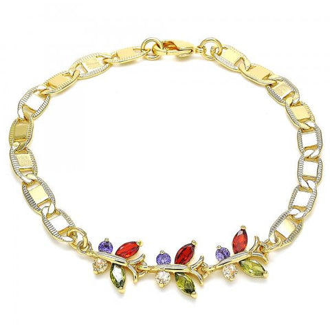 Pulsera Elegante 03.63.2127.2.07 Oro Laminado, Diseño de Mariposa, con Zirconia Cubica Multicolor, Pulido, Dorado