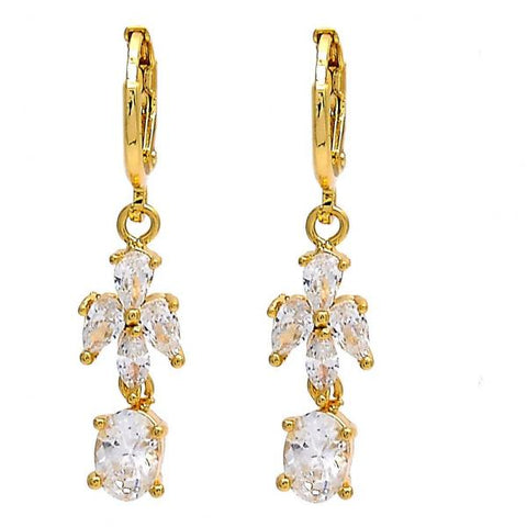 Arete Largo 02.221.0021 Oro Laminado, Diseño de Gota, con Zirconia Cubica Blanca, Pulido, Dorado
