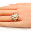 Anillo Multi Piedra 01.210.0049.08 Oro Laminado, Diseño de Flor, con Zirconia Cubica Blanca, Pulido, Dorado