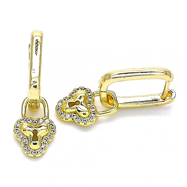 Argolla Huggie 02.368.0024.10 Oro Laminado, Diseño de Candado, con Micro Pave Blanca, Pulido, Dorado