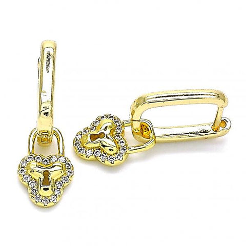 Argolla Huggie 02.368.0024.10 Oro Laminado, Diseño de Candado, con Micro Pave Blanca, Pulido, Dorado