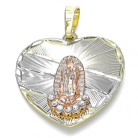 Dije Religioso 05.380.0003 Oro Laminado, Diseño de Guadalupe y Corazon, Diseño de Guadalupe, con Cristal Blanca, Diamantado, Tricolor