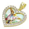 Dije Religioso 05.253.0124 Oro Laminado, Diseño de Angel y Corazon, Diseño de Angel, con Zirconia Cubica Blanca, Pulido, Dorado