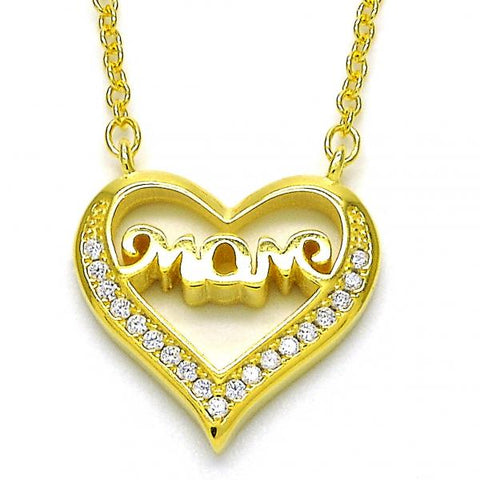 Collares con Dije 04.336.0096.2.16 Plata Rodinada, Diseño de Corazon y Mama, Diseño de Corazon, con Zirconia Cubica Blanca, Pulido, Dorado