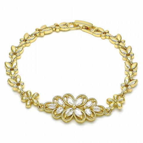 Pulsera Elegante 03.357.0016.07 Oro Laminado, Diseño de Flor, con Zirconia Cubica Blanca, Pulido, Dorado
