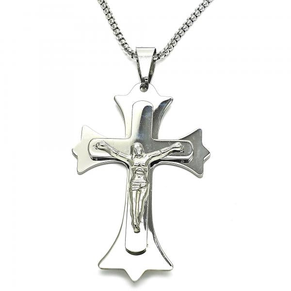 Collares con Dije 04.116.0042.30 Acero Inoxidable, Diseño de Crucifijo, Pulido, Acero