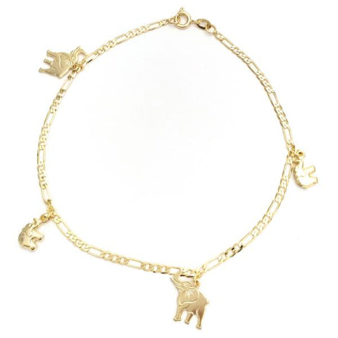 Tobillera de Dije 03.58.0031.10 Oro Laminado, Diseño de Elefante y Figaro, Diseño de Elefante, Pulido, Dorado