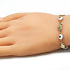 Pulsera Elegante 03.351.0107.3.07 Oro Laminado, Diseño de Ojo Griego y Elefante, Diseño de Ojo Griego, Esmaltado Blanco, Dorado