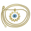 Collares con Dije 04.313.0063.20 Oro Laminado, Diseño de Ojo Griego y Sol, Diseño de Ojo Griego, Esmaltado Blanco, Dorado