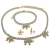 Collar, Pulso y Arete 06.372.0017 Oro Laminado, Diseño de Elefante, con Zirconia Cubica Blanca y CristalBlanca, Pulido, Dorado