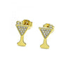 Arete Dormilona 02.102.0065 Oro Laminado, Diseño de Vaso, con Micro Pave Blanca, Pulido, Dorado