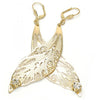 Arete Colgante 77.001 Oro Laminado, Diseño de Oja, con Cristal Blanca, Pulido, Dorado